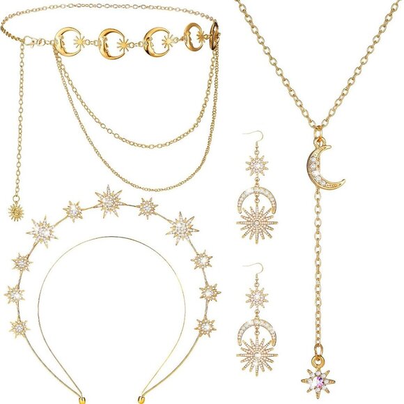 Jewelry - 4 Pieces Halo Crown Moon Stars Necklaces and Body Chain Halo Tiaras Headband Hea
